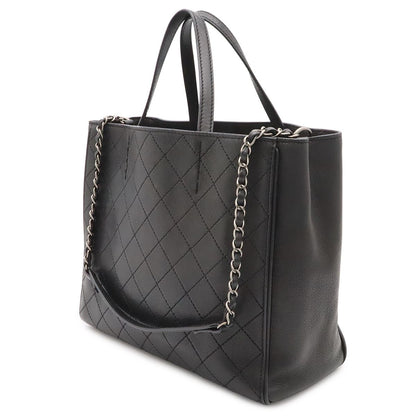 Chanel Quilted CC Logo Tote 2-Way Chain Shoulder Bag Caviar Leather Black — view 2