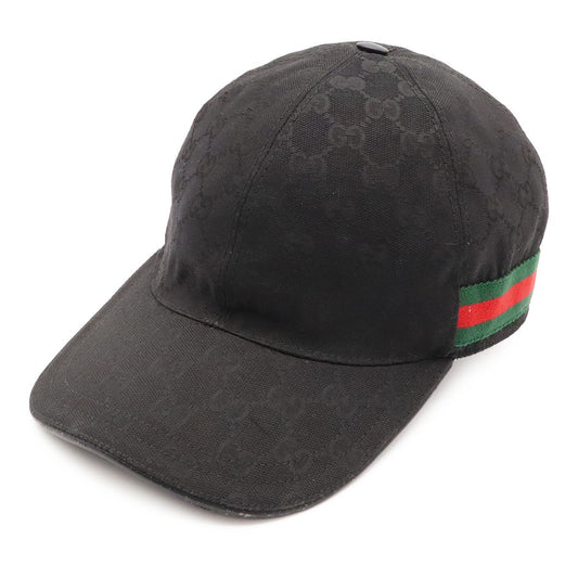 Gucci GG Canvas Web Line Baseball Cap Hat Polyester Black Red Green XL