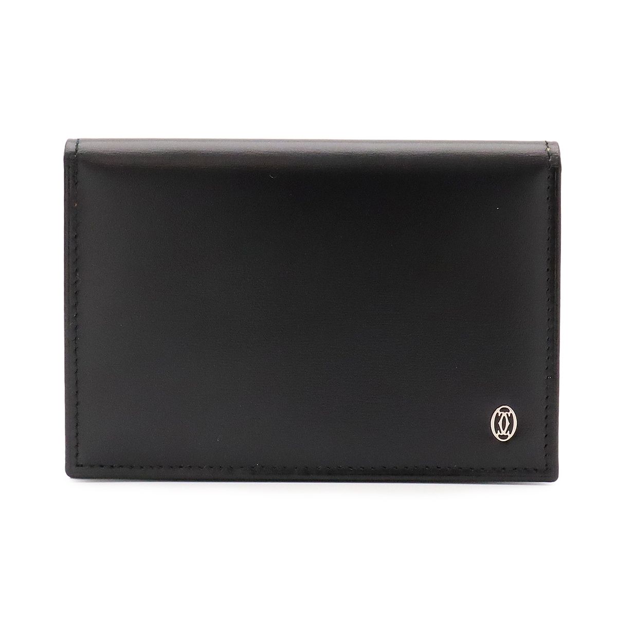 Cartier Pasha Line Card Case Business Calf Leather Black Silver