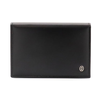 Cartier Pasha Line Card Case Business Calf Leather Black Silver