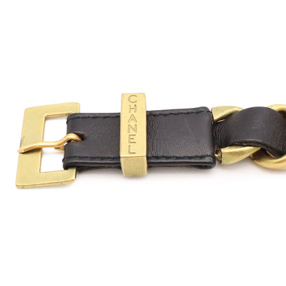 Chanel Leather Chain Belt Black Gold 75 94A — view 3