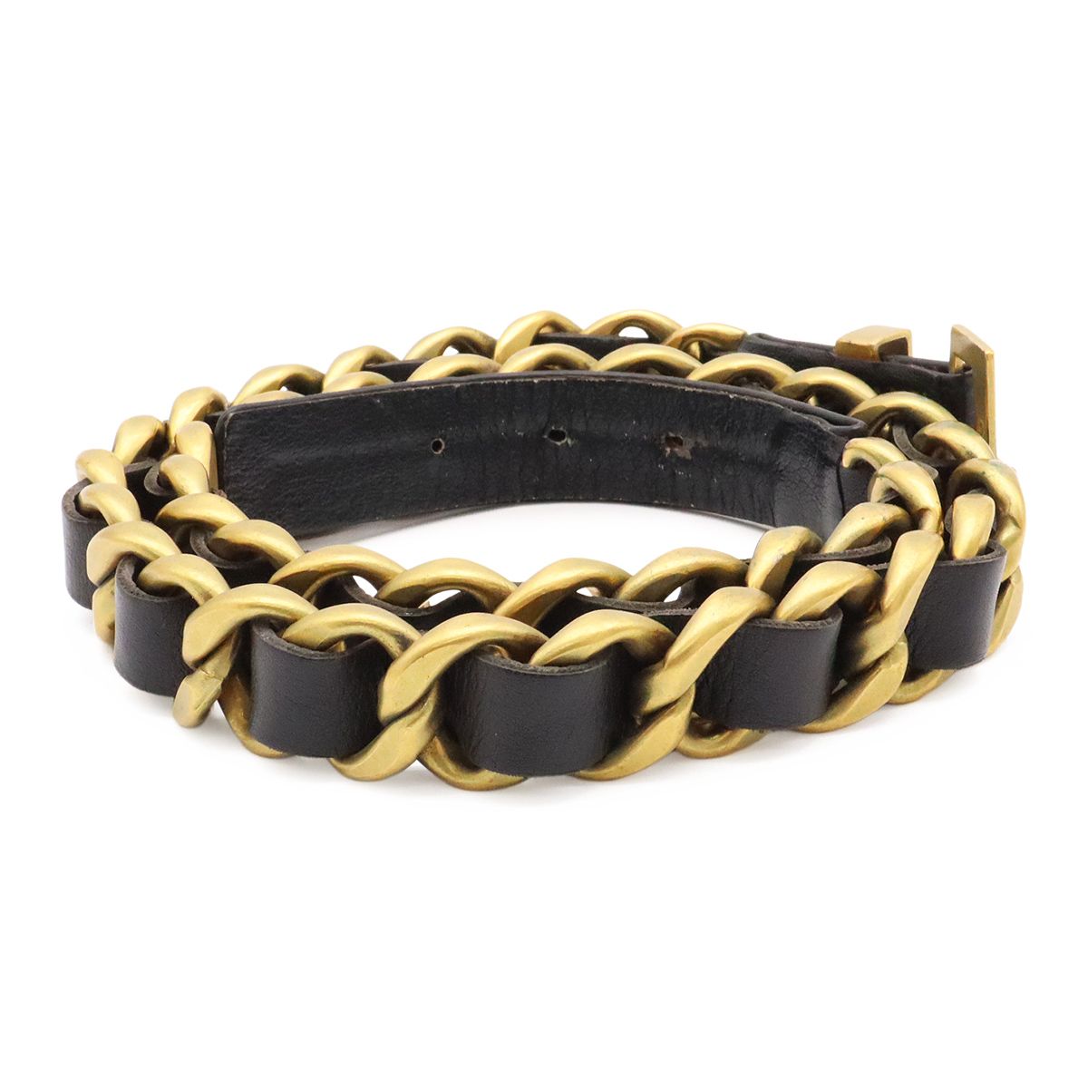 Chanel Leather Chain Belt Black Gold 75 94A — view 2