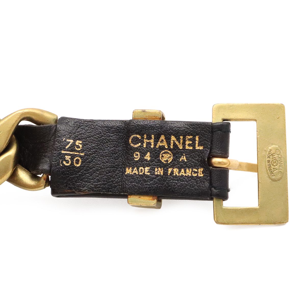 Chanel Leather Chain Belt Black Gold 75 94A — view 4