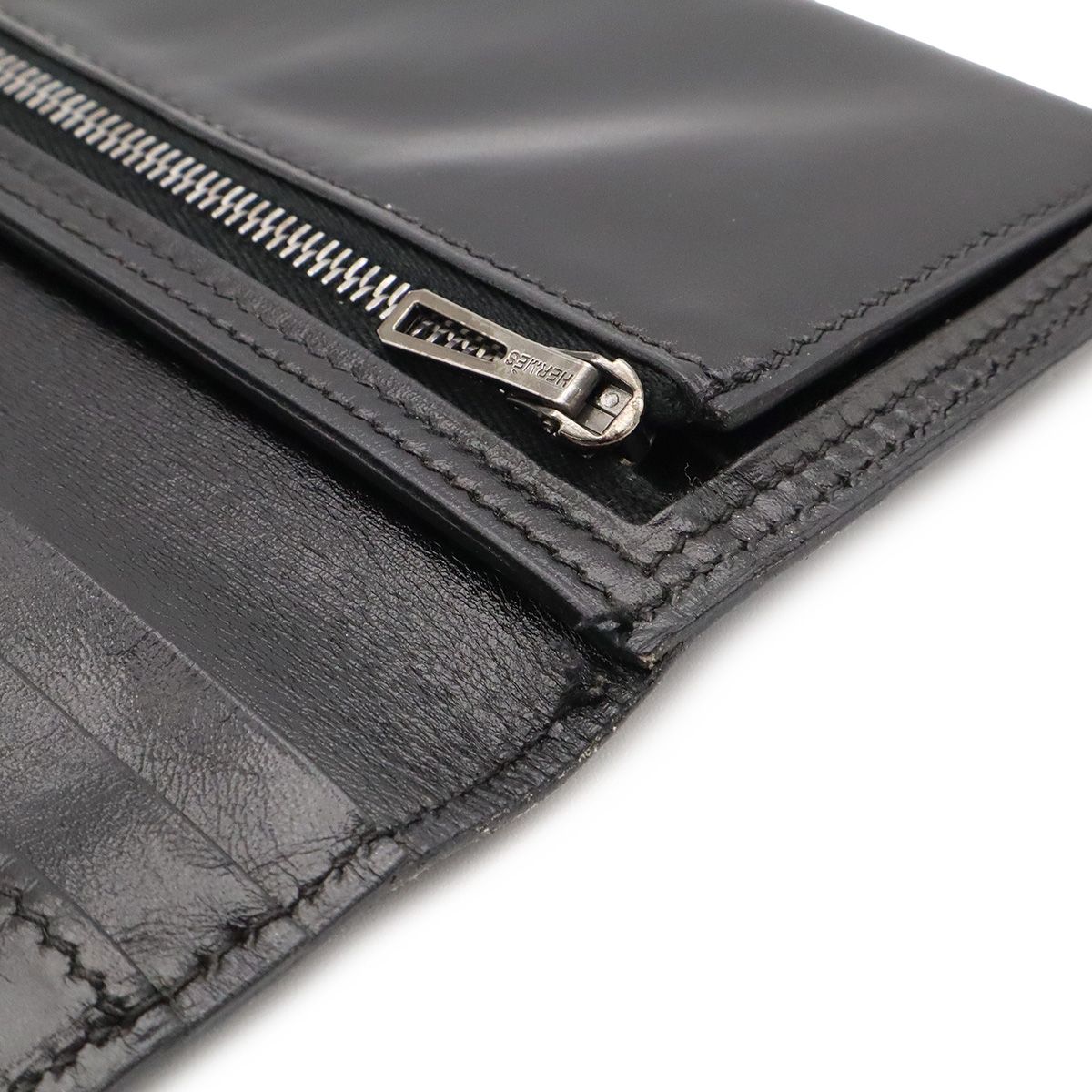Hermes Bearn Classic Wallet Bifold Box Calf Leather Black Silver — view 7