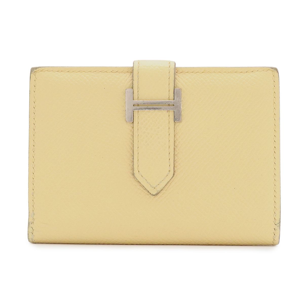 Hermes Bearn Card Case Business Veau Epsom Cream Yellow Silver