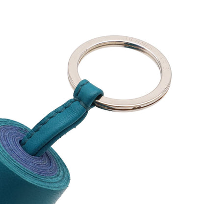 Hermes Carmen Bicolor Key Ring Key Holder Fringe Tassel Charm Agneau Milo Blue — view 3