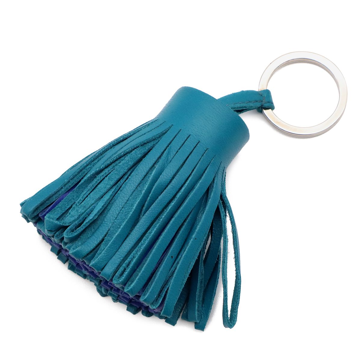 Hermes Carmen Bicolor Key Ring Key Holder Fringe Tassel Charm Agneau Milo Blue — view 2