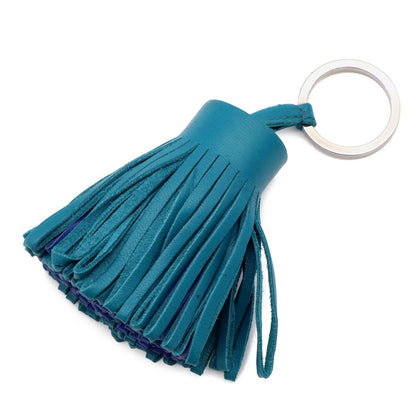 Hermes Carmen Bicolor Key Ring Key Holder Fringe Tassel Charm Agneau Milo Blue — view 2