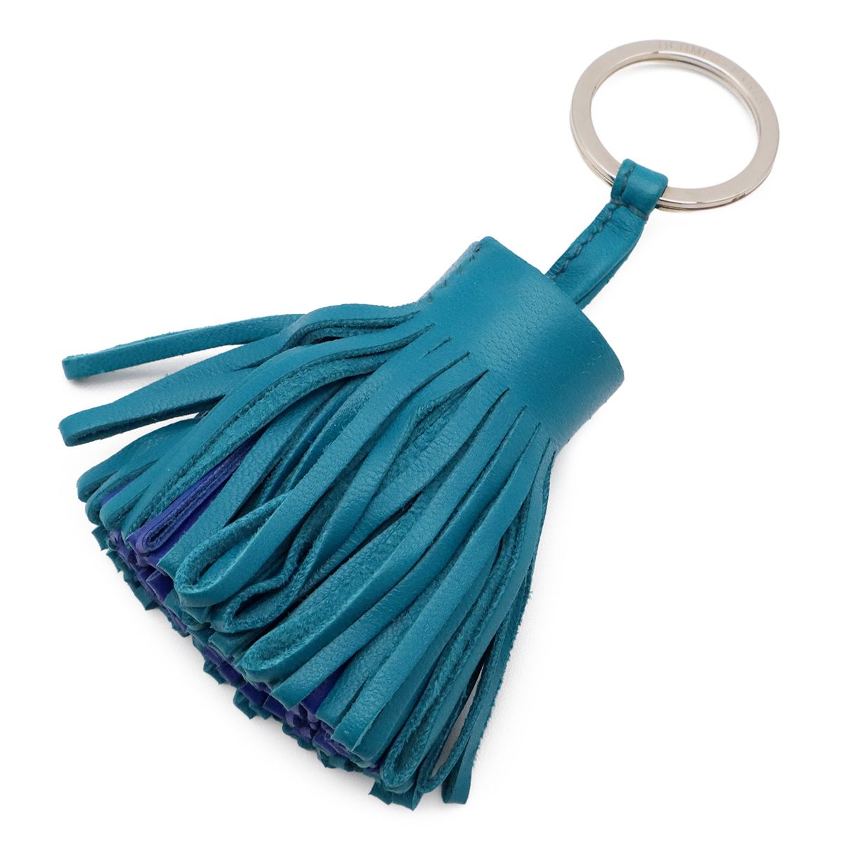 Hermes Carmen Bicolor Key Ring Key Holder Fringe Tassel Charm Agneau Milo Blue