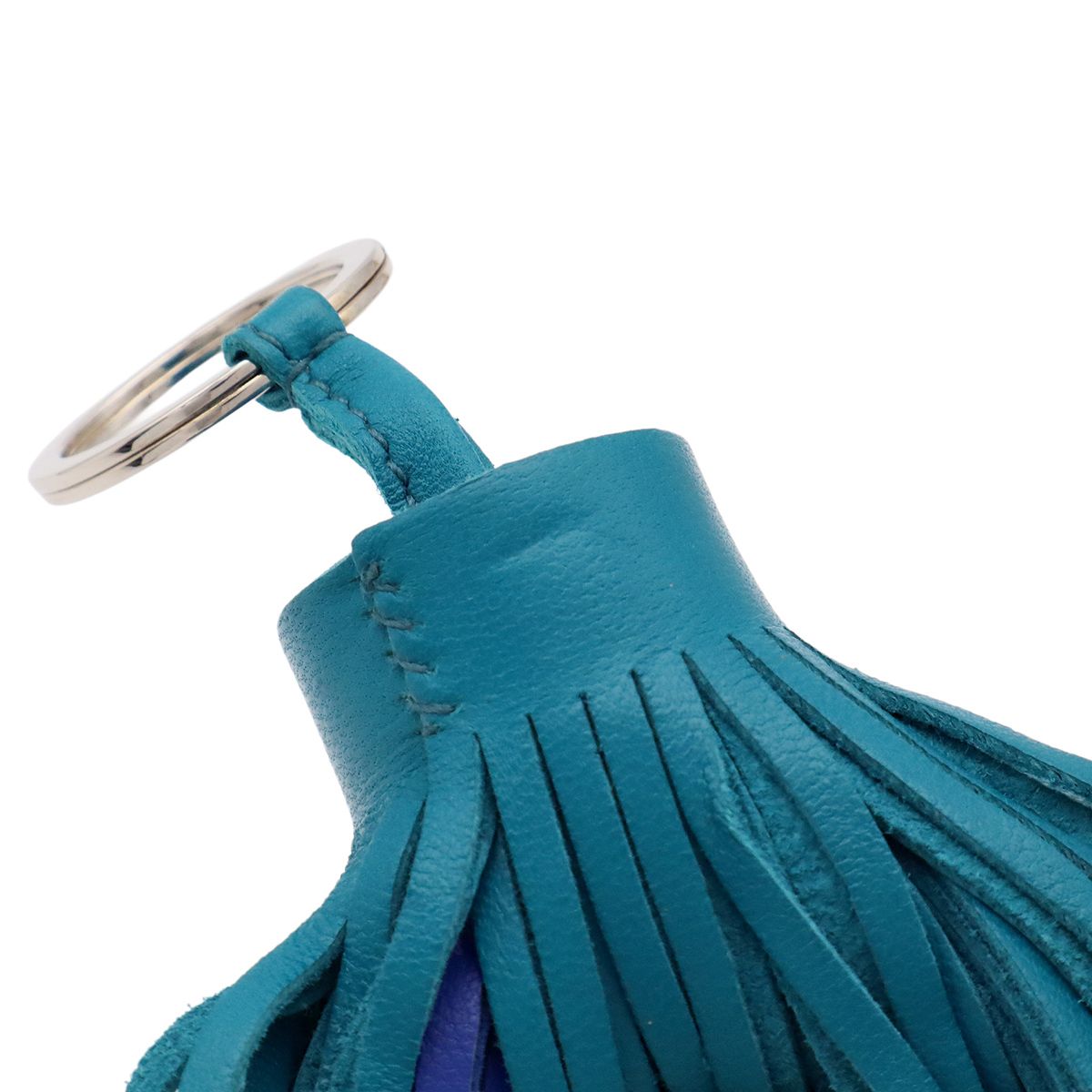 Hermes Carmen Bicolor Key Ring Key Holder Fringe Tassel Charm Agneau Milo Blue — view 5
