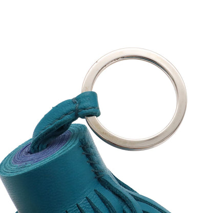 Hermes Carmen Bicolor Key Ring Key Holder Fringe Tassel Charm Agneau Milo Blue — view 4