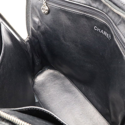 Chanel Quilted CC Logo Tote Shoulder Bag Caviar Leather Black Silver — view 8
