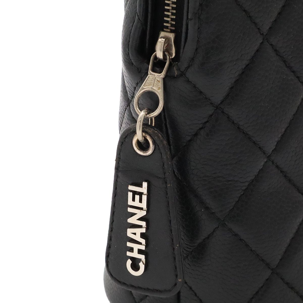 Chanel Quilted CC Logo Tote Shoulder Bag Caviar Leather Black Silver — view 5