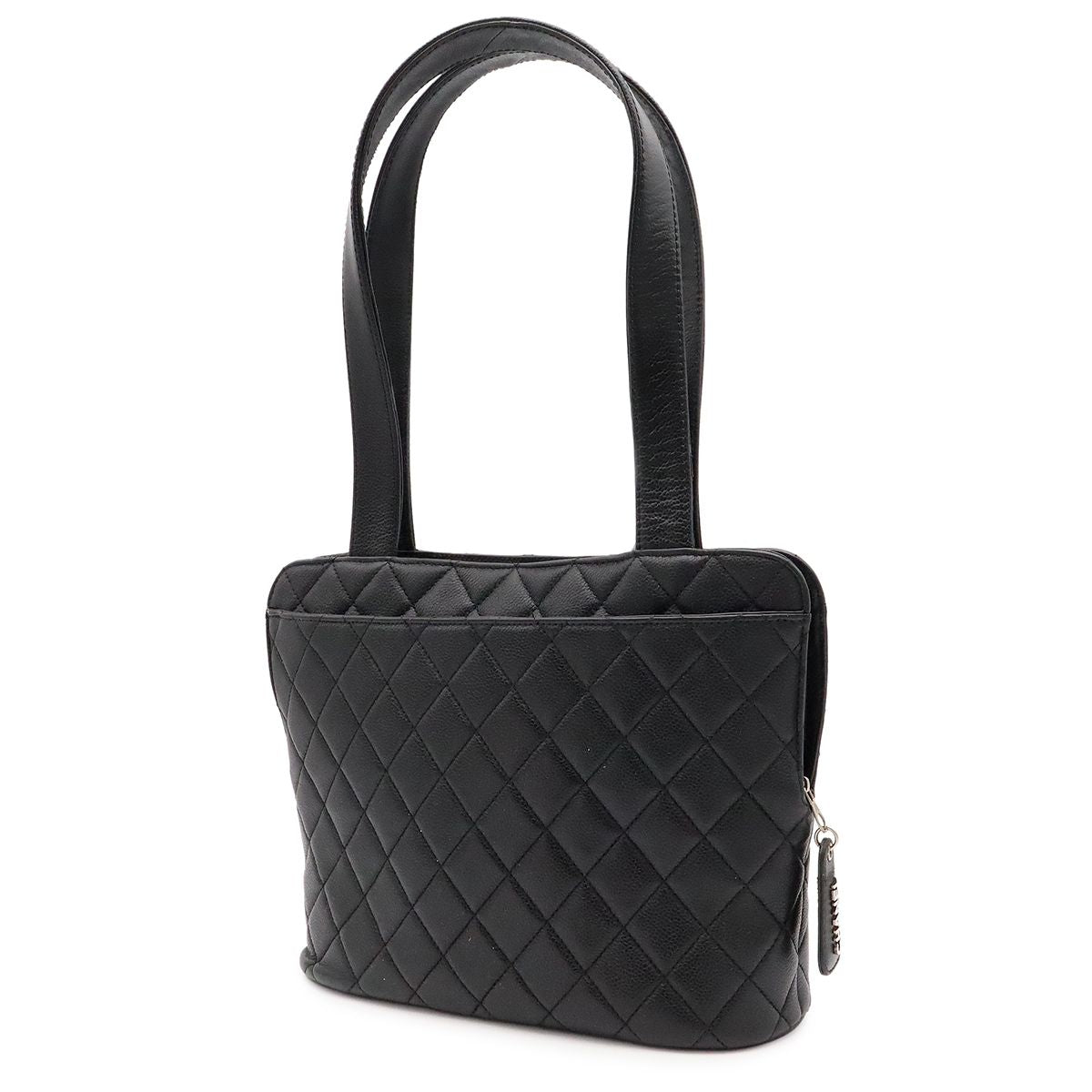 Chanel Quilted CC Logo Tote Shoulder Bag Caviar Leather Black Silver — view 2
