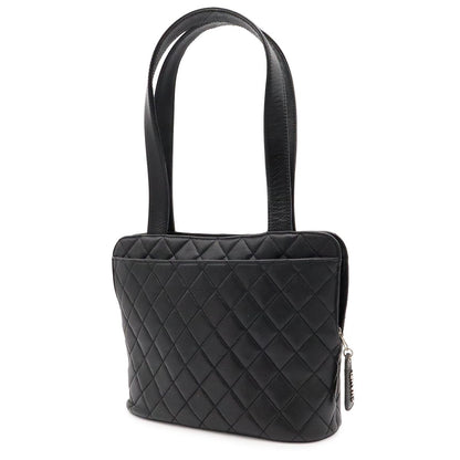 Chanel Quilted CC Logo Tote Shoulder Bag Caviar Leather Black Silver — view 2