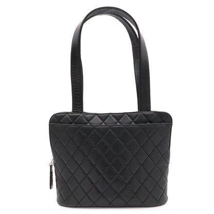 Chanel Quilted CC Logo Tote Shoulder Bag Caviar Leather Black Silver