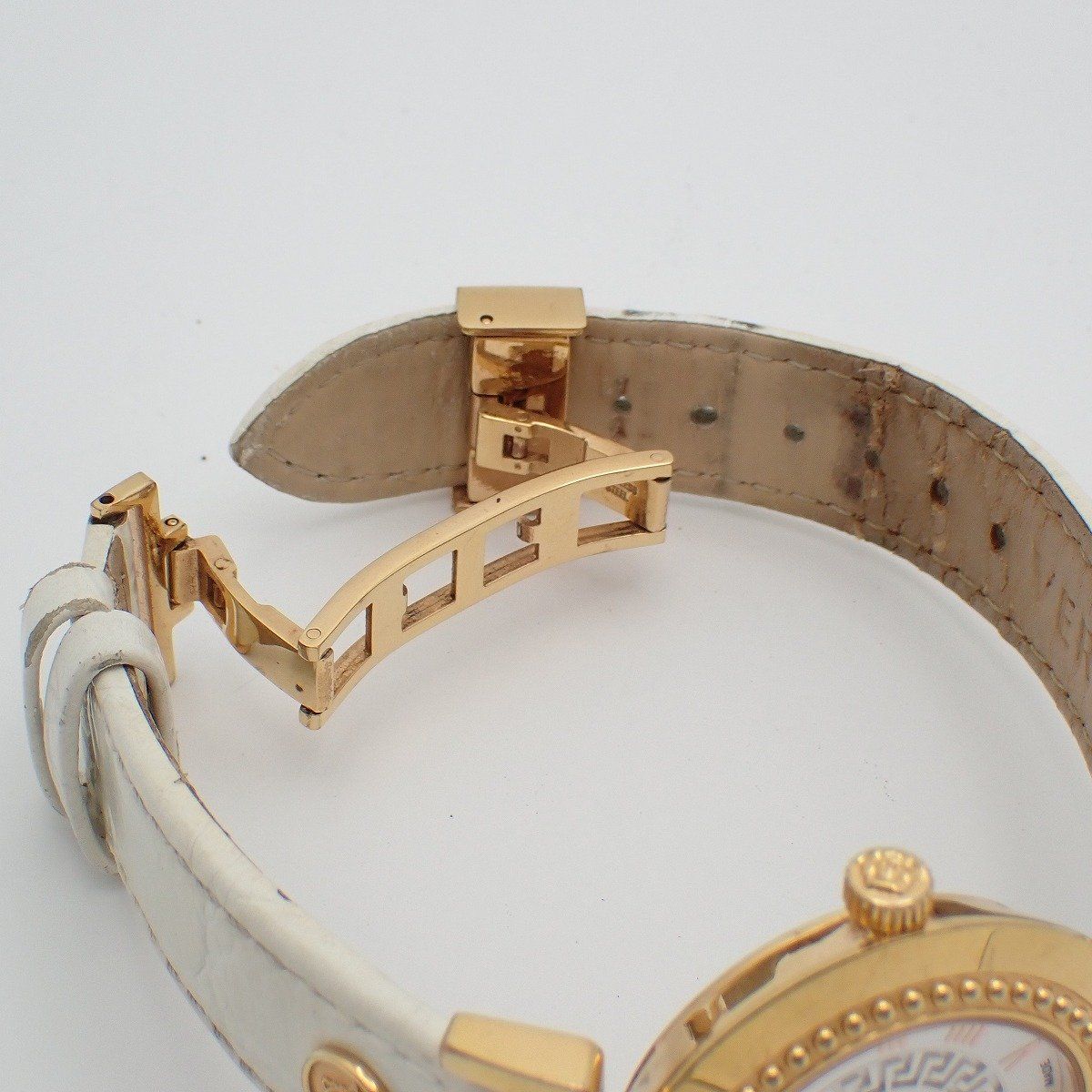 Versace Vanity Quartz Boys' Watch Pink Gold Silver Dial Leather Strap P5q — view 6