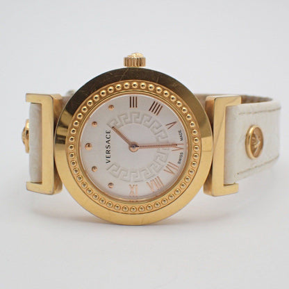 Versace Vanity Quartz Boys' Watch Pink Gold Silver Dial Leather Strap P5q — view 2