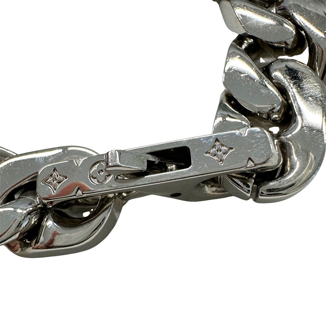 Louis Vuitton Bracelet Metal Leather LV Chain Links Silver — view 4