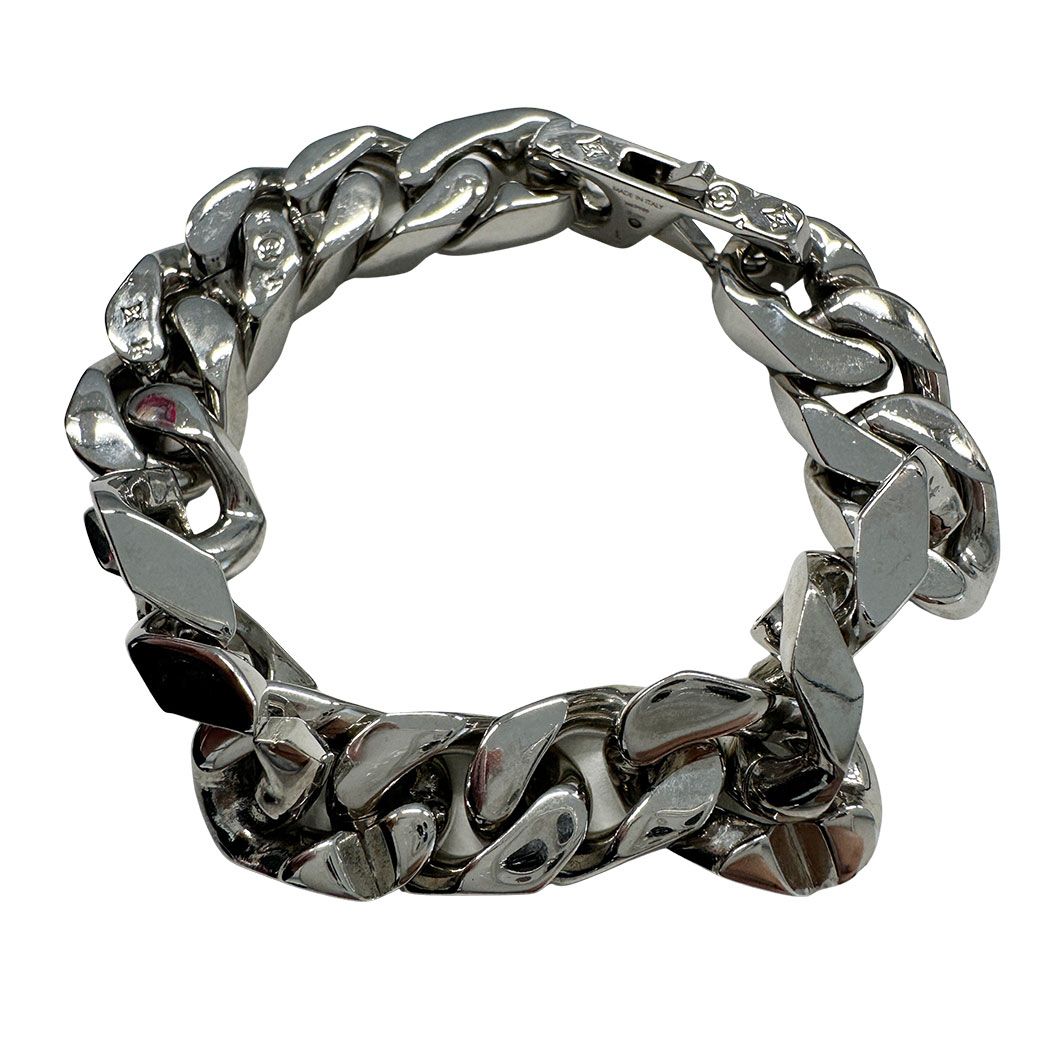 Louis Vuitton Bracelet Metal Leather LV Chain Links Silver