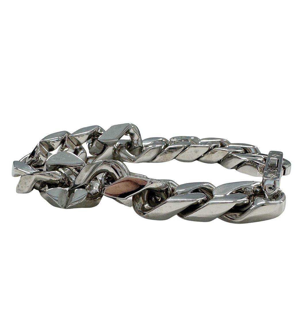 Louis Vuitton Bracelet Metal Leather LV Chain Links Silver — view 2