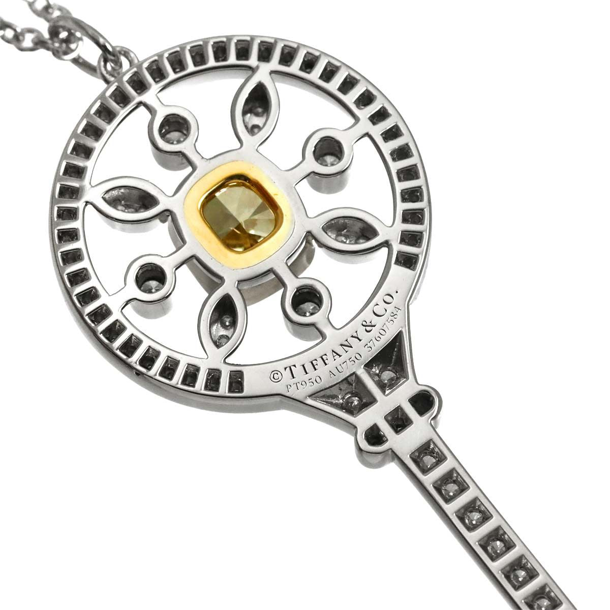 Tiffany & Co Kaleidoscope Key Diamond FY Necklace Pt 18k Yellow Gold — view 4