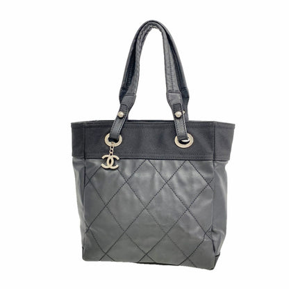 Chanel Tote Bag Paris Biarritz Leather Black Silver