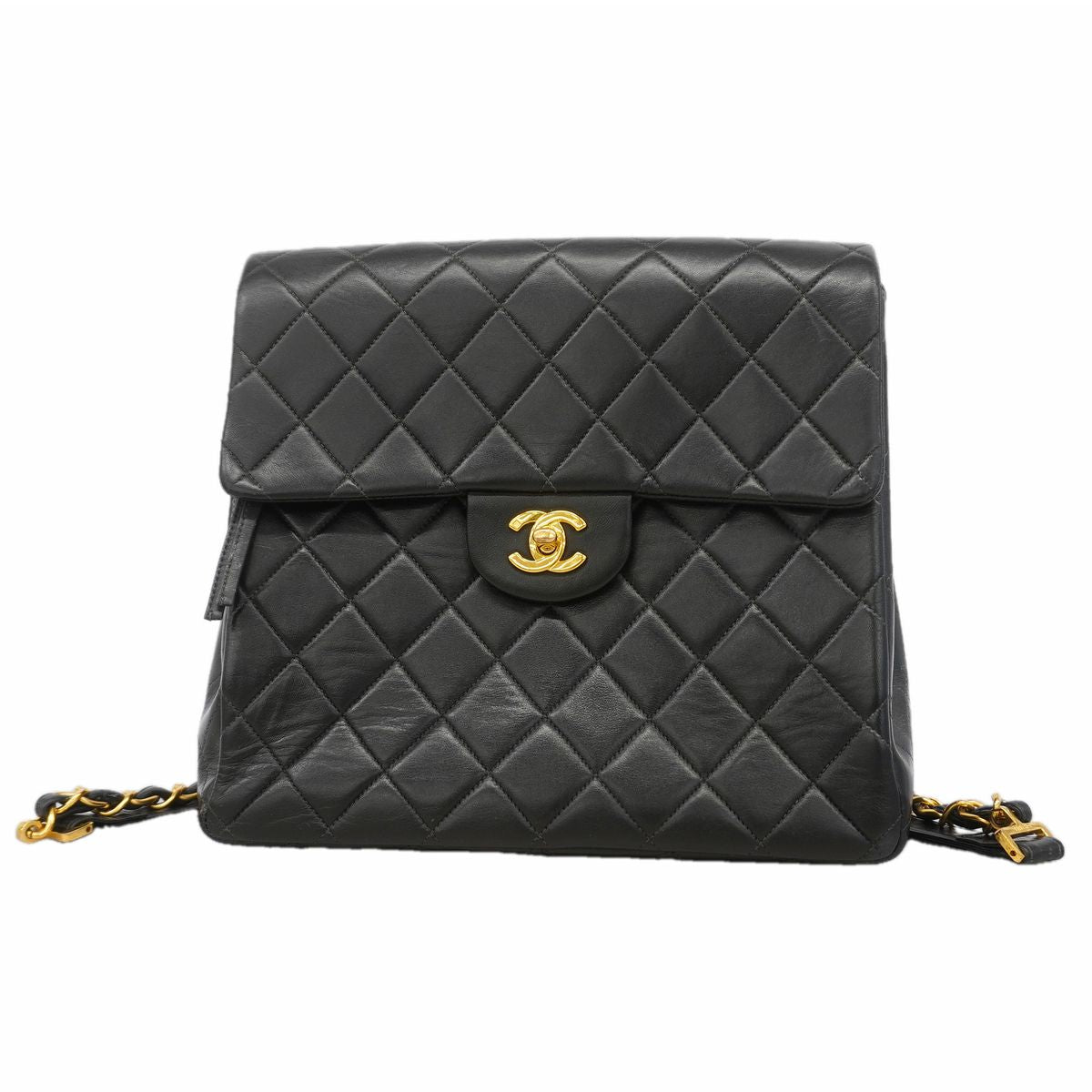 Chanel Backpack Quilted Lambskin Black Gold