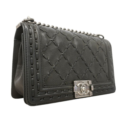 Chanel Shoulder Bag Boy Caviar Leather Black Silver — view 2