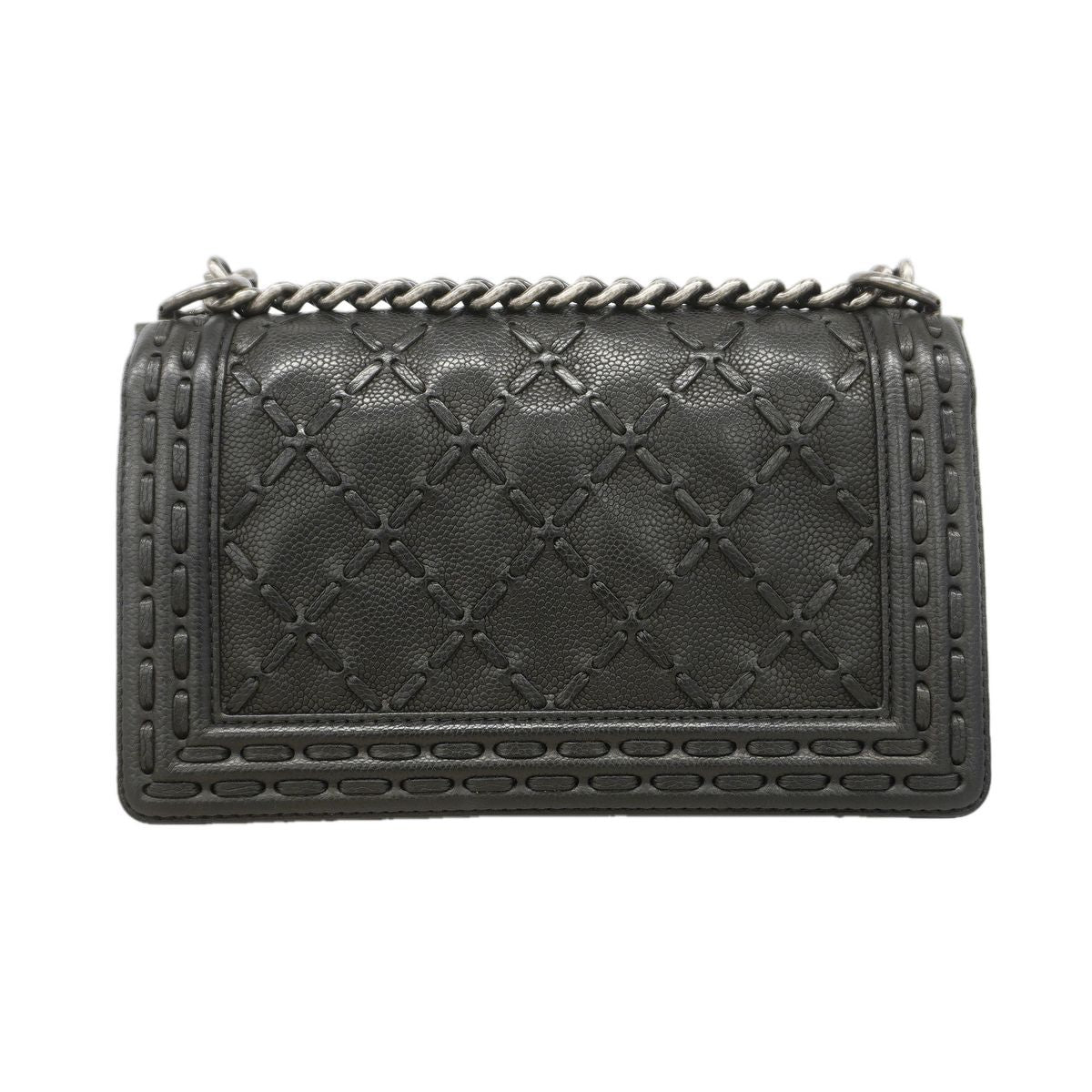 Chanel Shoulder Bag Boy Caviar Leather Black Silver — view 8