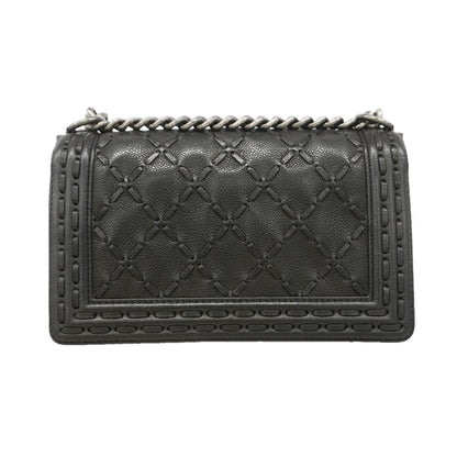 Chanel Shoulder Bag Boy Caviar Leather Black Silver — view 8