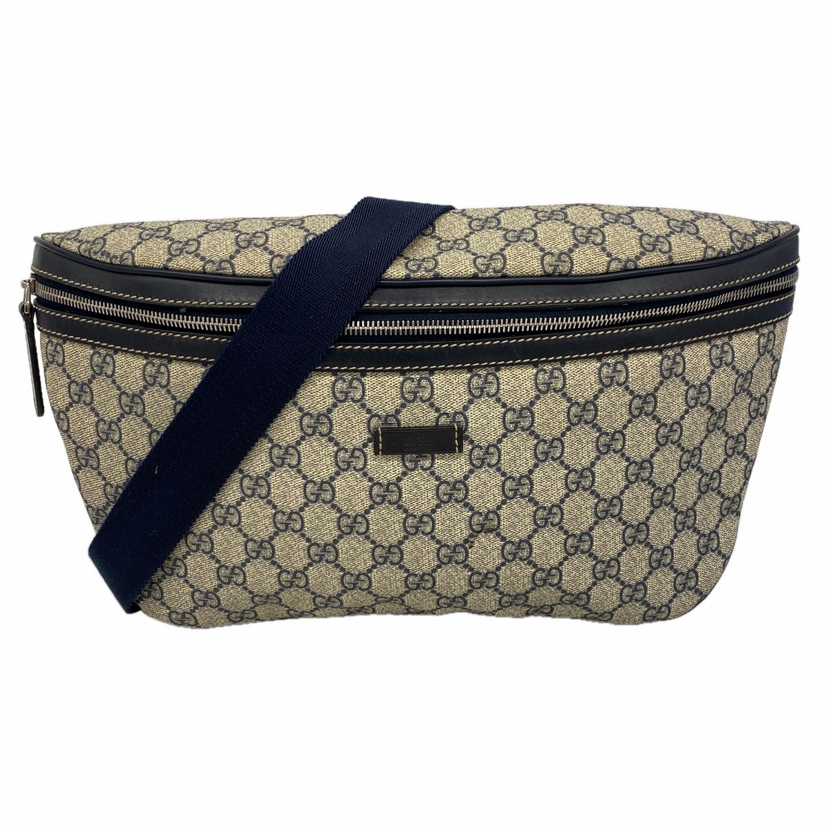 Gucci Waist Bag GG Supreme Navy Brown Silver