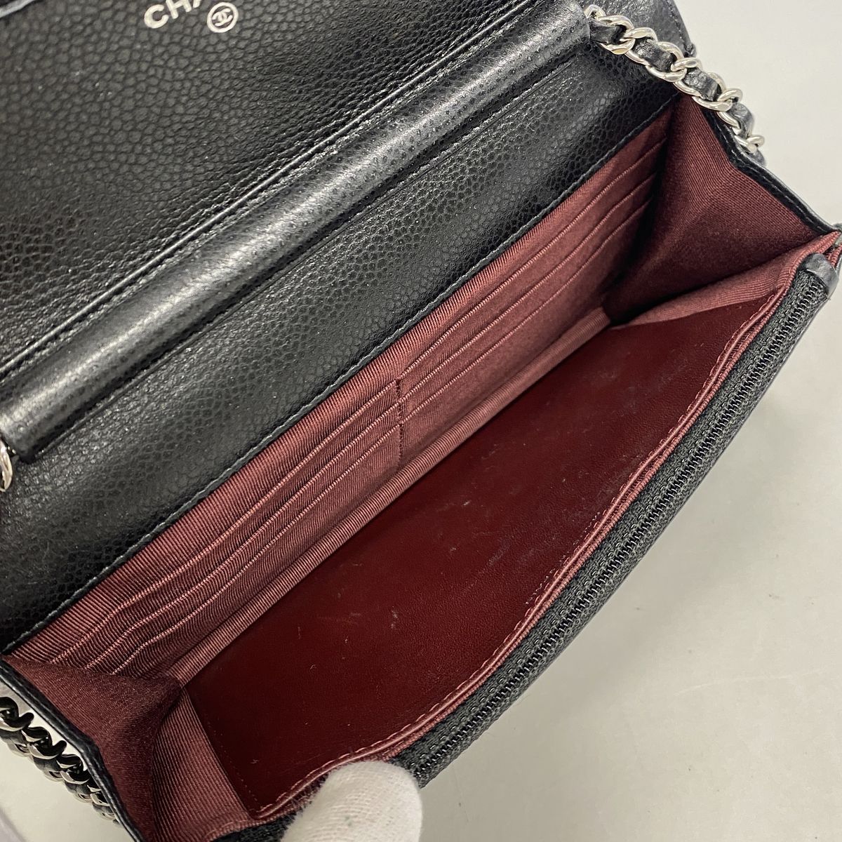 Chanel Wallet on Chain Quilted Caviar Leather Black Silver Shoulder Bag — view 4
