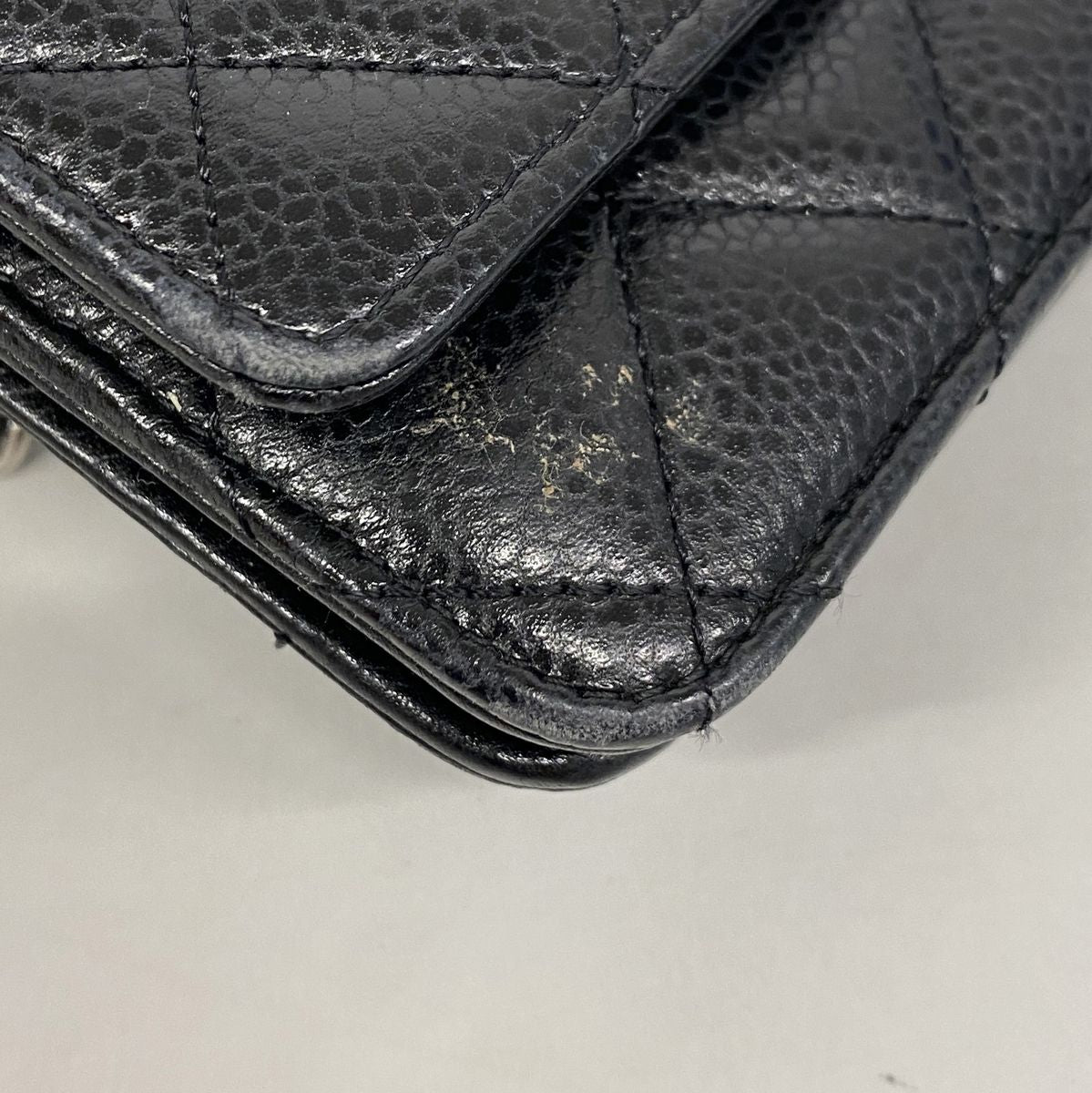 Chanel Wallet on Chain Quilted Caviar Leather Black Silver Shoulder Bag — view 6