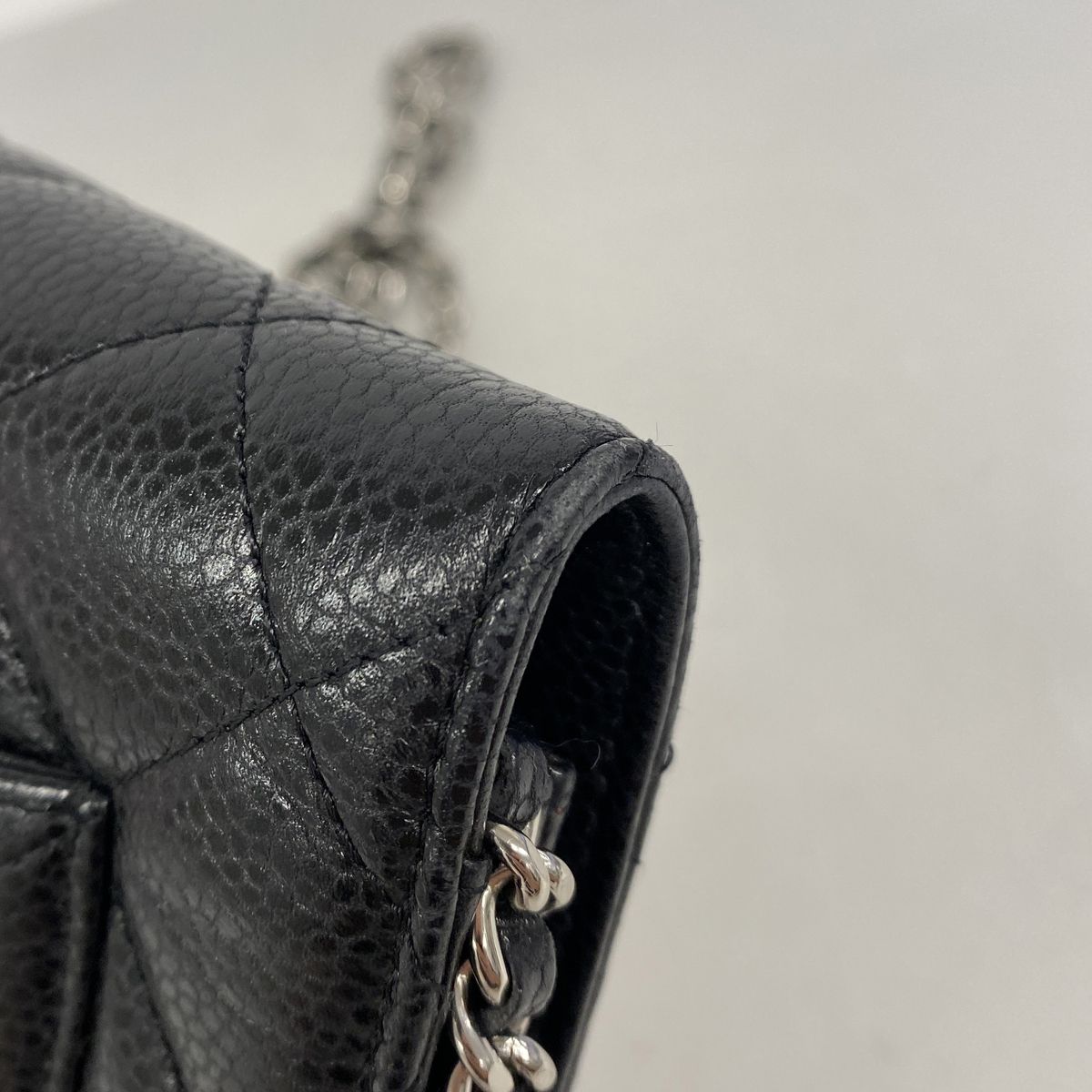 Chanel Wallet on Chain Quilted Caviar Leather Black Silver Shoulder Bag — view 7