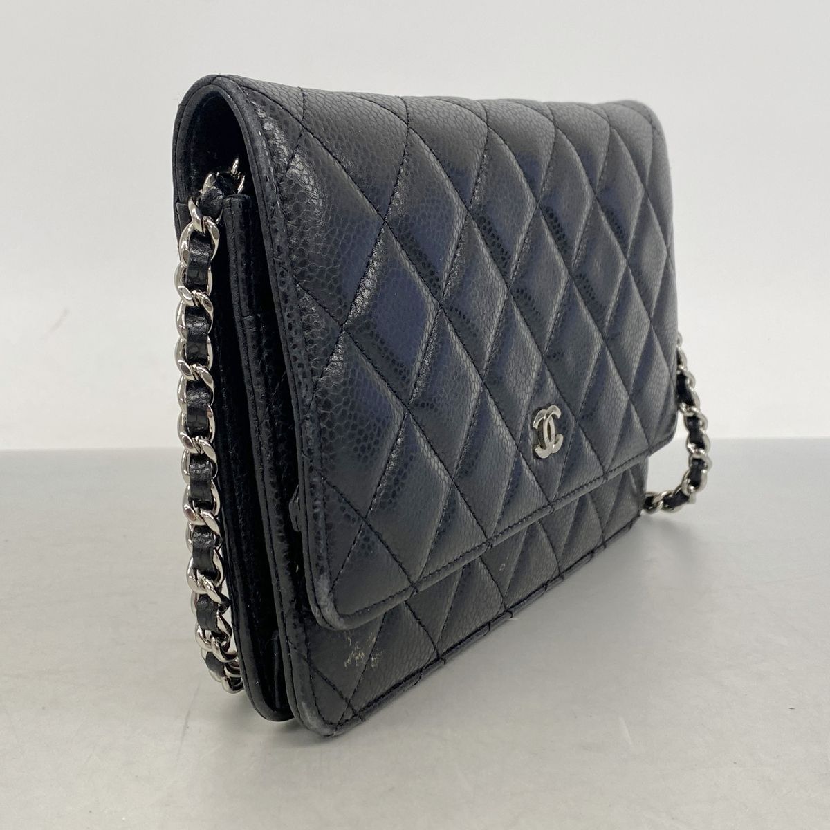 Chanel Wallet on Chain Quilted Caviar Leather Black Silver Shoulder Bag — view 2