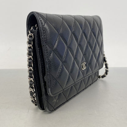 Chanel Wallet on Chain Quilted Caviar Leather Black Silver Shoulder Bag — view 2