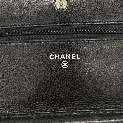 Chanel Wallet on Chain Quilted Caviar Leather Black Silver Shoulder Bag — view 5