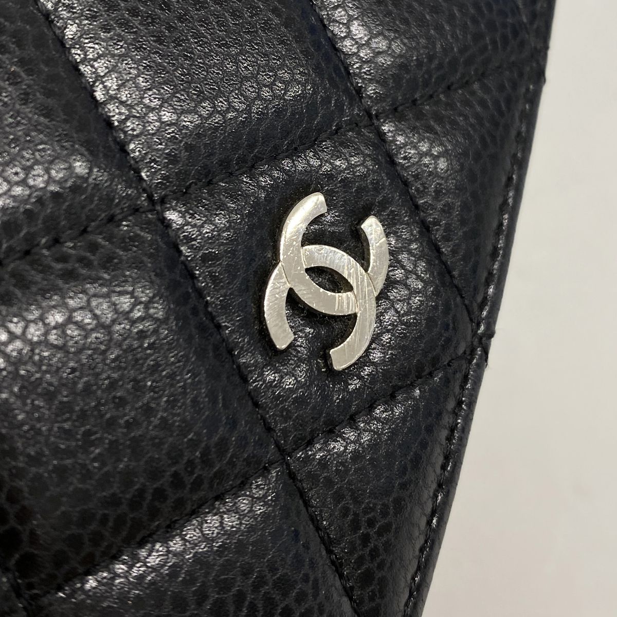 Chanel Wallet on Chain Quilted Caviar Leather Black Silver Shoulder Bag — view 8