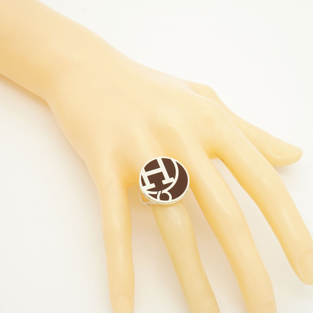Hermes Ring Signet Round Circle 925 Sterling Silver Brown — view 7