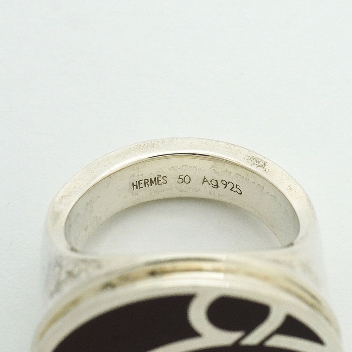 Hermes Ring Signet Round Circle 925 Sterling Silver Brown — view 4