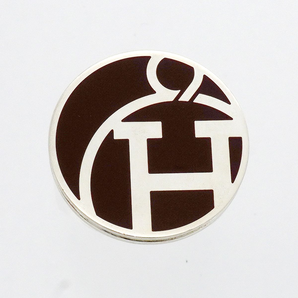 Hermes Ring Signet Round Circle 925 Sterling Silver Brown — view 2
