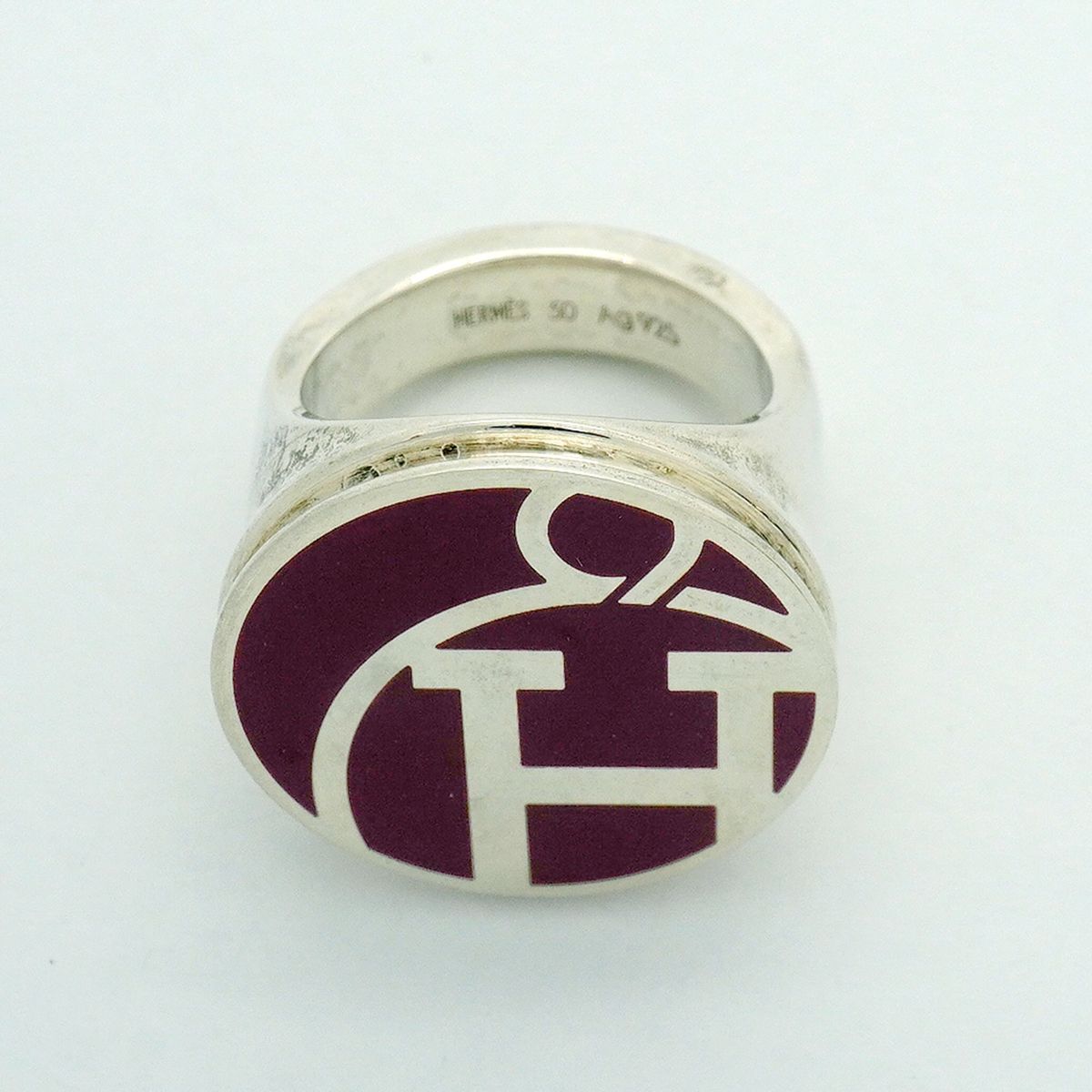 Hermes Ring Signet Round Circle 925 Sterling Silver Brown — view 3