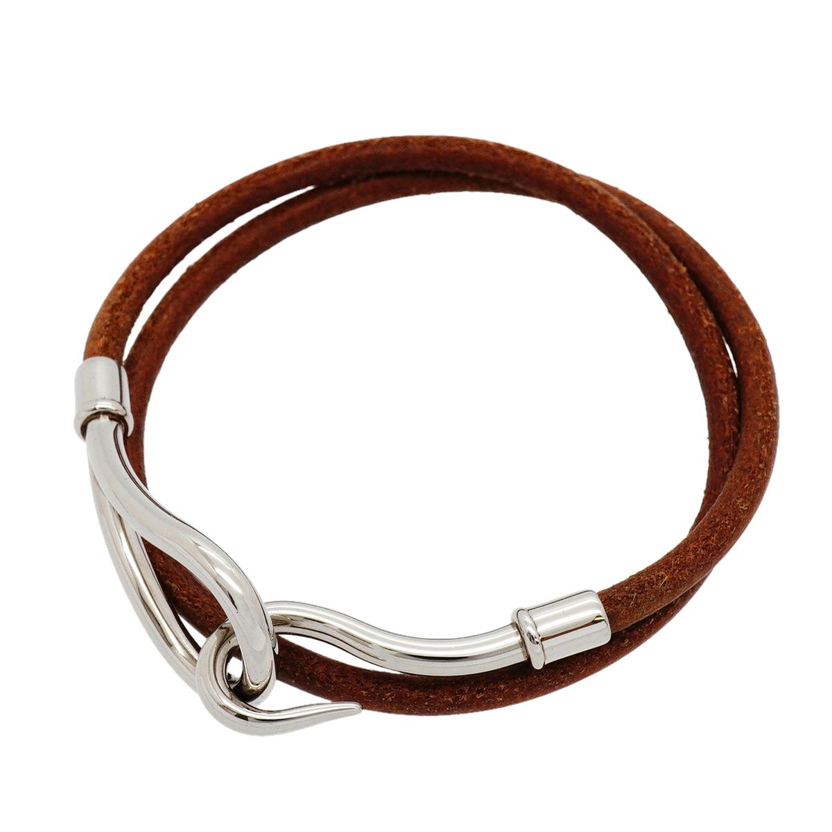 Hermes Bracelet Jumbo Hook Metal Leather Silver Brown