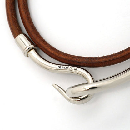 Hermes Bracelet Jumbo Hook Metal Leather Silver Brown — view 5
