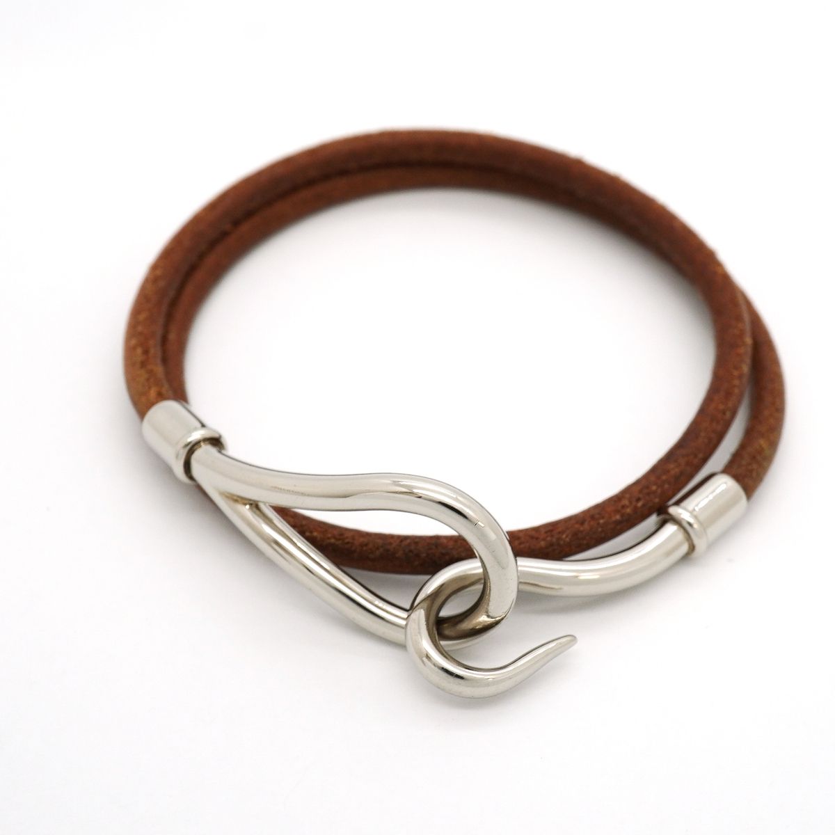 Hermes Bracelet Jumbo Hook Metal Leather Silver Brown — view 4