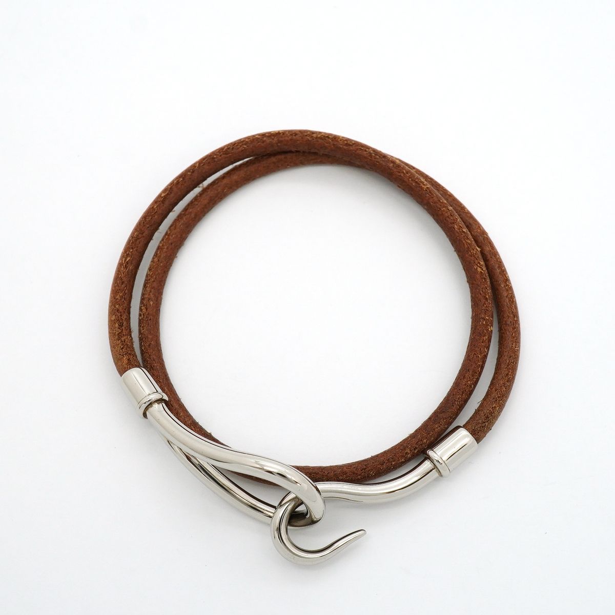 Hermes Bracelet Jumbo Hook Metal Leather Silver Brown — view 3