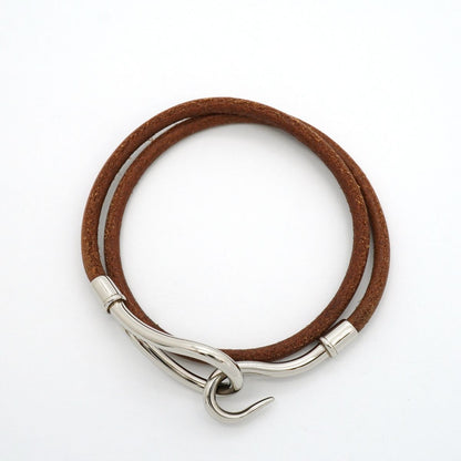 Hermes Bracelet Jumbo Hook Metal Leather Silver Brown — view 3
