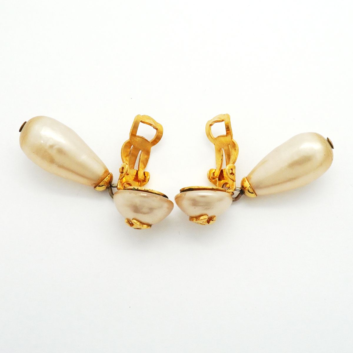 Chanel Earrings Vintage CC Logo Gold Plated Faux Pearl — view 7