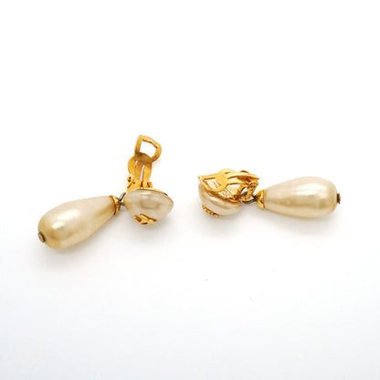 Chanel Earrings Vintage CC Logo Gold Plated Faux Pearl — view 3